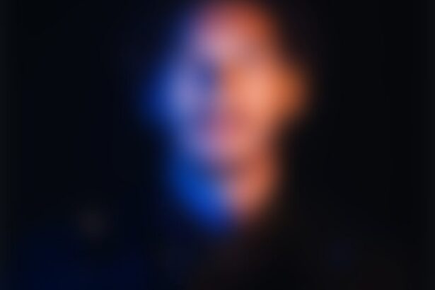 Blurry portrait with blue and orange lighting