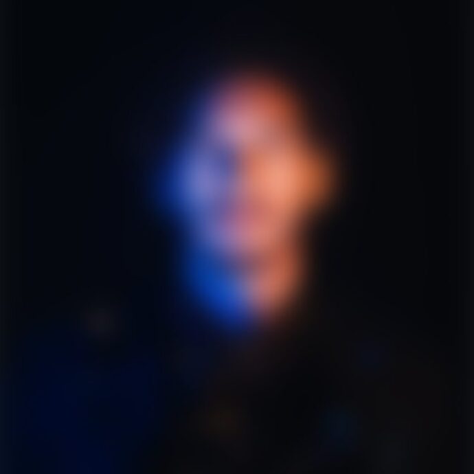 Blurry portrait with blue and orange lighting