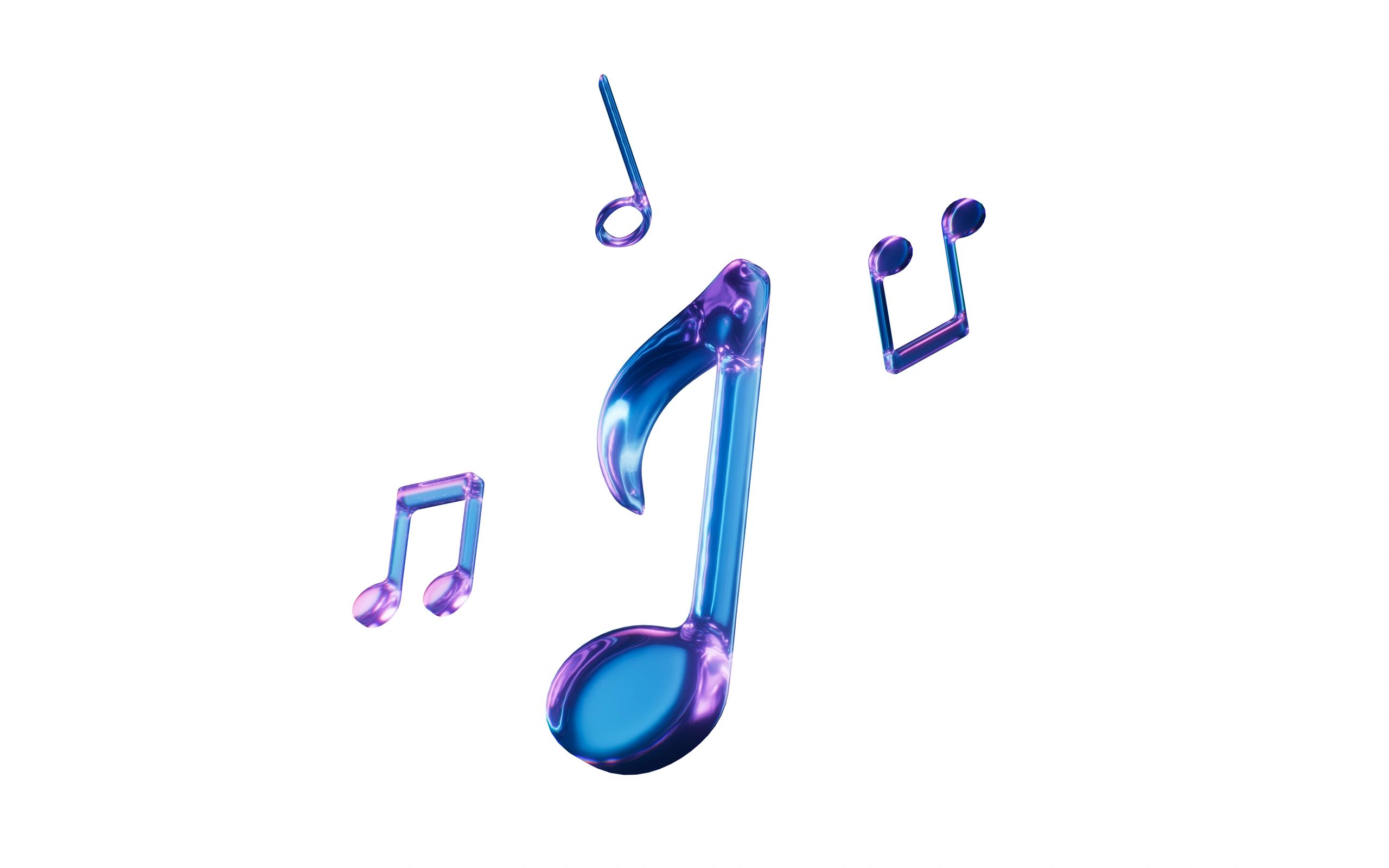 Colorful 3D musical notes floating on a white background.