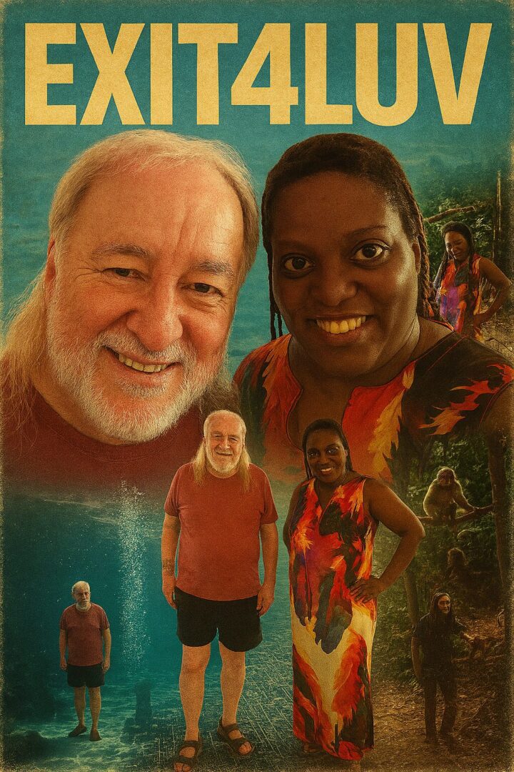 A smiling older man and a woman with joyful expressions under the title EXIT4LUV.