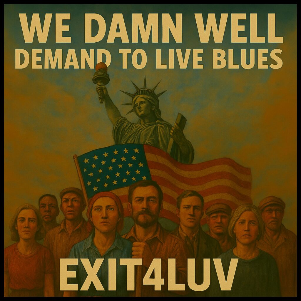Protest poster demanding civil rights with Statue of Liberty and American flag.