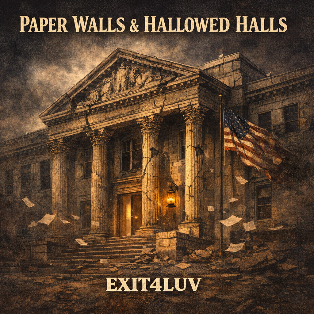 Ancient temple with floating papers in a dark, mysterious atmosphere.